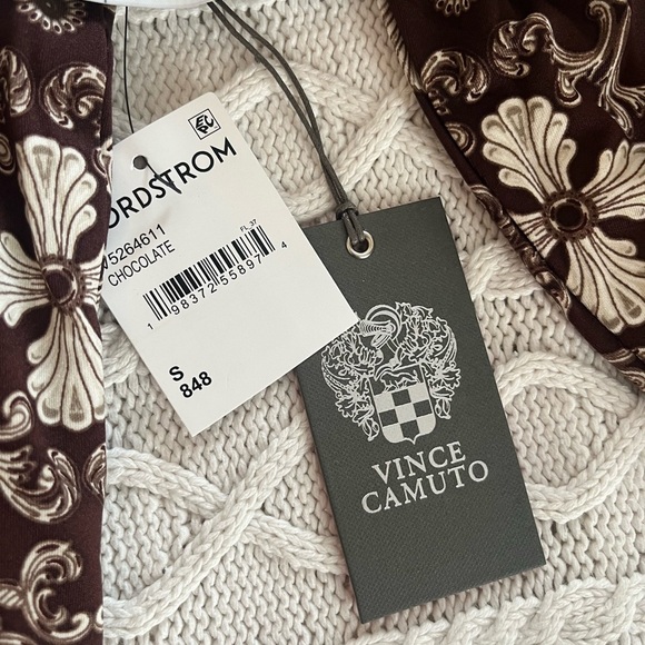 Vince Camuto Elegant Brown and White Patterned Women's Blouse Size Small - Picture 10 of 13